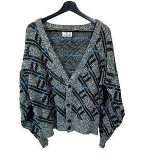 Vintage 80s Grey Oversized Button Up Cardigan Medium
